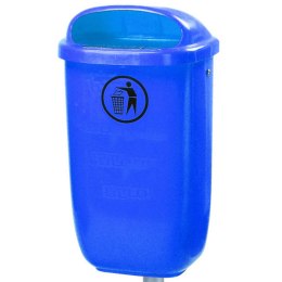 Kosz uliczny miejski pojemnik na śmieci na słupek lub ścianę DIN 50L - niebieski