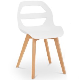 Krzesło plastikowe z drewnianymi nogami do jadalni hotelu do 150 kg 2 szt. białe