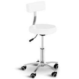 Krzesło taboret hoker kosmetyczny z oparciem na kółkach do 150 kg TERNI biały