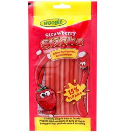 Woogie Strawberry Sticks Żelki Truskawkowe Nadziewane 85 g