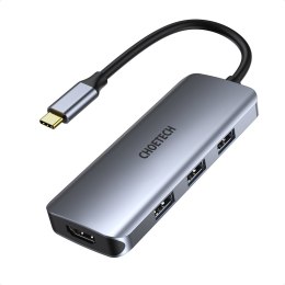 Wielofunkcyjny HUB USB Typ C - 3xUSB czytnik kart SD i TF HDMI 4K 7w1 szary