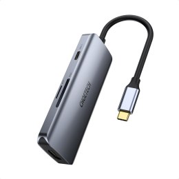 Wielofunkcyjny HUB USB Typ C - 3xUSB czytnik kart SD i TF HDMI 4K 7w1 szary