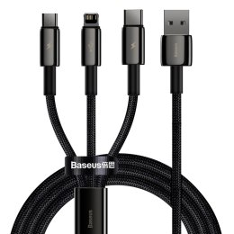 Kabel przewód 3w1 USB USB-C Iphone Lightning microUSB 3.5 A 1.5 m czarny