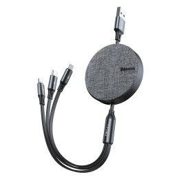 Rozwijany kabel 3w1 USB microUSB Iphone Lightning USB-C 3.5A 35cm 120cm szary