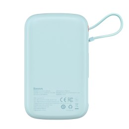 Qpow powerbank 10000mAh wbudowany kabel Iphone Lightning 20W Quick Charge niebieski