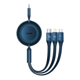 Zwijany kabel przewód 3w1 USB-C microUSB + Iphone Lightning + USB-C 3.5A 1.1m niebieski