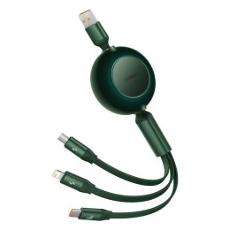 Zwijany kabel przewód 3w1 USB microUSB + Iphone Lightning + USB-C 66W 1.1m zielony