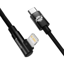 Kątowy kabel przewód Power Delivery z bocznym wtykiem USB-C Iphone Lightning 2m 20W czarny
