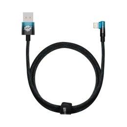 Kątowy kabel przewód z bocznym wtykiem USB Iphone Lightning 1m 2.4A niebieski