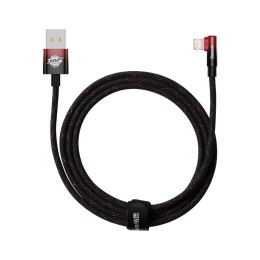 Kątowy kabel przewód z bocznym wtykiem USB Iphone Lightning 2m 2.4A czerwony