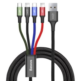 Kabel przewód USB 4w1 2 x Iphone Lightning USB-C microUSB w nylonowym oplocie 3.5A 1.2m czarny