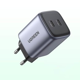 Mała szybka ładowarka sieciowa do telefonów GaN 2x USB-C 45W - szara