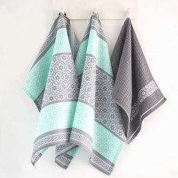 Komplet ścierek bawełna 2x50x70 + ręcznik 30x50 / Marsala miętowy