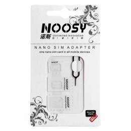 Zestaw adapterów do kart nano micro SIM Noosy + kluczyk biały