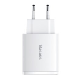 Compact szybka ładowarka sieciowa 2x USB USB-C 30W 3A PD QC biały