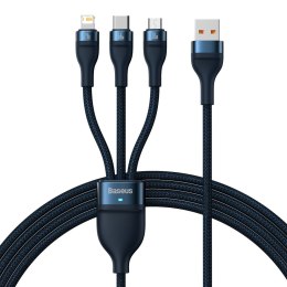 3w1 Kabel przewód do szybkiego ładowania USB-A do USB-C microUSB Lightning 66W 480Mb/s 1.2m niebieski