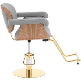 Fotel fryzjerski barberski kosmetyczny z podnóżkiem Physa FILEY - szary ze złotem