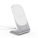 Ładowarka indukcyjna 15W Qi z MagSafe + stojak magnetyczny na telefon - biała
