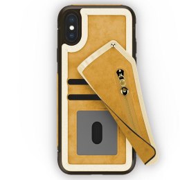 Zizo Nebula Wallet Case - Skórzane etui iPhone X z kieszeniami na karty + saszetka na zamek + szkło 9H na ekran (Light Brown/Bro
