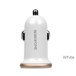 Borofone - ładowarka samochodowa 2x USB, biały