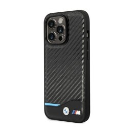 BMW Leather Carbon Blue Line - Etui iPhone 14 Pro Max (Czarny)