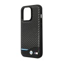 BMW Leather Carbon Blue Line - Etui iPhone 14 Pro Max (Czarny)