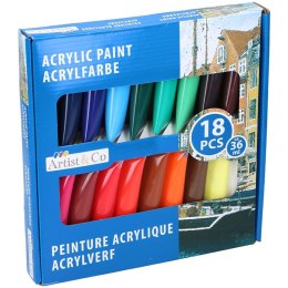 Artist & Co - Zestaw farb akrylowych w tubkach 36 ml 18 kolorów