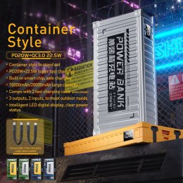 WEKOME WP-339 Container Series - Power bank 10000 mAh Super Charging z wbudowanym kablem USB-C & Lightning PD 20W + QC 22.5W (Żó