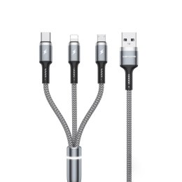 WEKOME WDC-119 Fython Series - Kabel połączeniowy 3w1 USB-A do Lightning + USB-C + Micro USB PD 1.2 m (Srebrny)