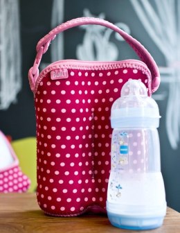 BUILT Bottle Buddy - Termoopakowanie do butelek podwójne (Baby Pink Mini Dots)