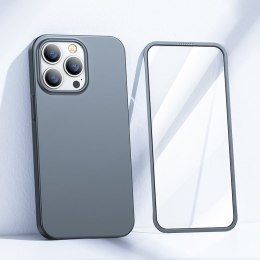 Etui pokrowiec do iPhone 13 Pro Max obudowa na tył i przód + szkło hartowane szary