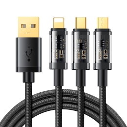 3w1 kabel przewód USB - USB-C / Lightning / micro USB 3.5 A 1.2m czarny