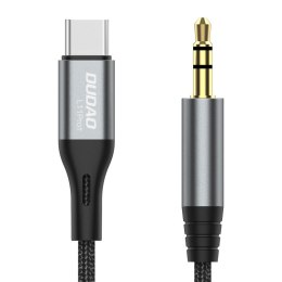 Kabel audio AUX w oplocie bawełnianym USB-C - mini jack 3.5mm 1m szary