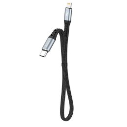Kabel przewód płaski krótki do iPhone USB-C - Lightning L10P PD 20W 23cm czarny