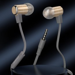 Słuchawki dokanałowe zestaw słuchawkowy z pilotem i mikrofonem 3,5 mm mini jack złote