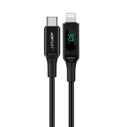 Kabel przewód w oplocie z ekranem LED do iPhone MFI USB-C - Lightning 1.2m 30W 3A czarny