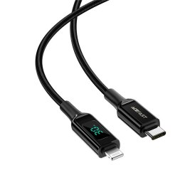 Kabel przewód w oplocie z ekranem LED do iPhone MFI USB-C - Lightning 1.2m 30W 3A czarny