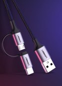 2w1 Kabel przewód w mocnym oplocie USB - microUSB + USB-C 1m 2.4A czarny