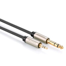 Kabel przewód przejściówka audio TRS mini jack 3.5mm - jack 6.35mm 1m szary
