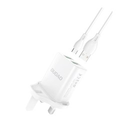 Ładowarka sieciowa z wtyczką angielską UK 2x USB-A + kabel USB-C 1m biała