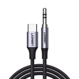 Kabel przewód audio w oplocie USB-C - mini jack 3.5mm 1m szary