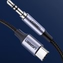 Kabel przewód audio w oplocie USB-C - mini jack 3.5mm 1m szary