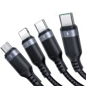 4w1 Kabel przewód USB-A - 2x USB-C iPhone Lightning microUSB 1.2m czarny