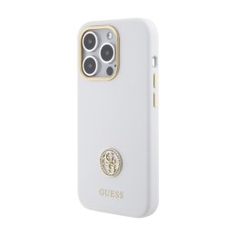 Guess Silicone Logo Strass 4G - Etui iPhone 15 Pro (biały)