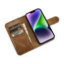 2w1 etui skórzany pokrowiec z klapką iPhone 14 Plus Anti-RFID Oil Wax Wallet Case jasno-brązowy