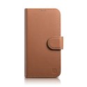 2w1 etui skórzany pokrowiec z klapką iPhone 14 Pro Anti-RFID Wallet Case brązowy