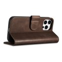 2w1 etui skórzany pokrowiec z klapką iPhone 14 Pro Max Anti-RFID Oil Wax Wallet Case ciemno-brązowy