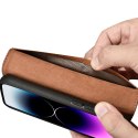 2w1 etui skórzany pokrowiec z klapką iPhone 14 Pro Max Anti-RFID Wallet Case brązowy