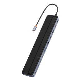 12w1 HUB podstawka pod notebooka USB-C USB-A DP HDMI SD TF RJ45 3.5mm jack PD 100W szary