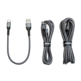 ZESTAW 3x kabel przewód USB - USB-C w oplocie 0.25m / 1.2m / 2m 3A szary